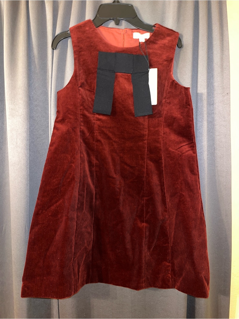 Girls' Burgundy Corduroy Bow-Front Holiday Dress